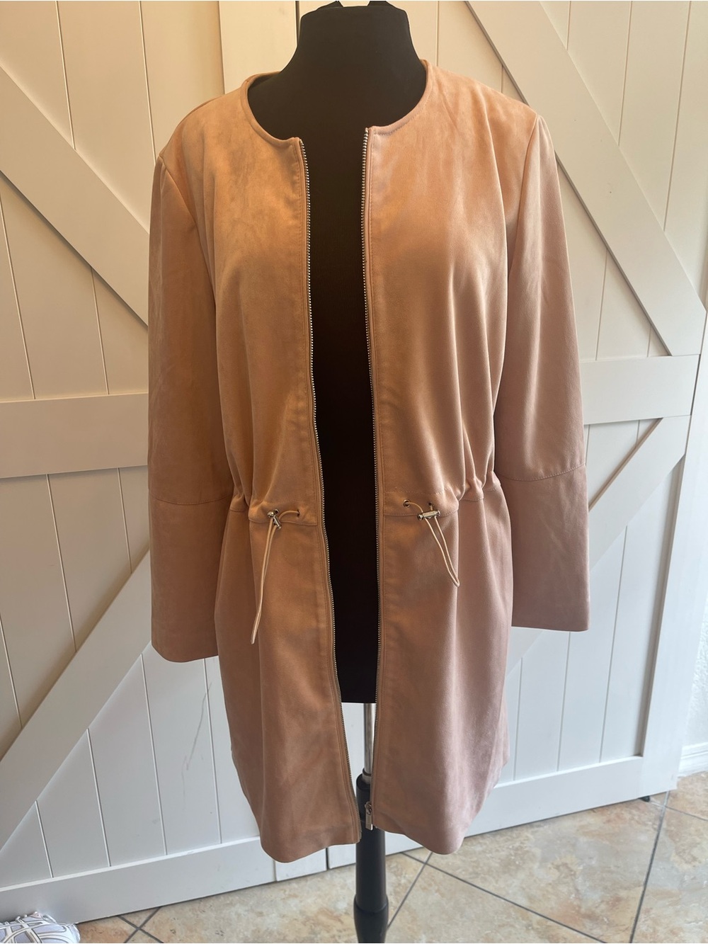 Calvin Klein Dusty Rose Long Zip-Front Trench Coat